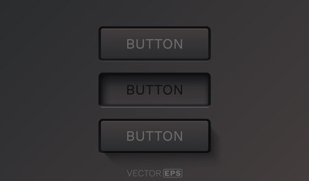 Black button set, three states of the button, pressed, released, hovered. Vector illustrationのイラスト素材