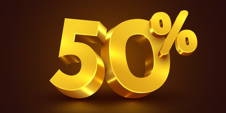 50 percent Off. 3d golden number 50. Sale banner.のイラスト素材
