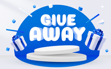 Giveaway winner announcement social media post template with podium and present boxes. Giveaway...