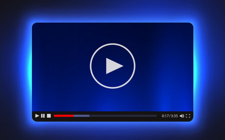 Neon light video player template for web and mobile appsのイラスト素材