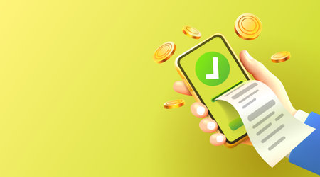 Check smart phone service, mobile pay sale, banner financial. Vector illustrationのイラスト素材