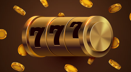 Golden slot machine wins the jackpot. 777 Big win concept. Casino jackpot.のイラスト素材