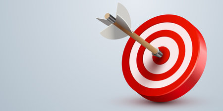 Red dart target icon with arrow isolated on white background. 3d style design of business goal. Success finance marketing strategy.のイラスト素材