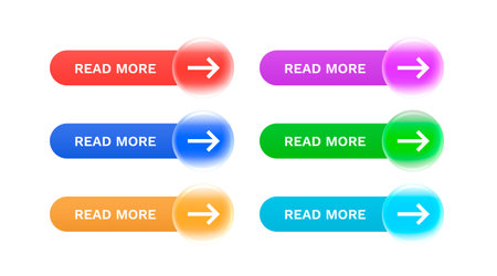 Glass button array, read more, event web bar, buttons with color. Vector illustrationのイラスト素材