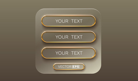Button menu frame, UI Panel with Gold Trim and Four Buttons. Vector illustrationのイラスト素材