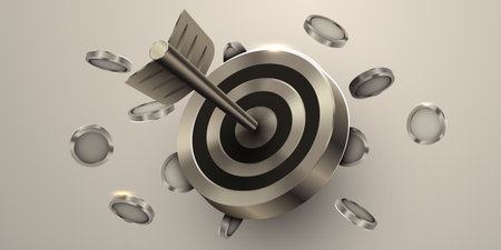 Target hit by arrow surrounded by coins.のイラスト素材
