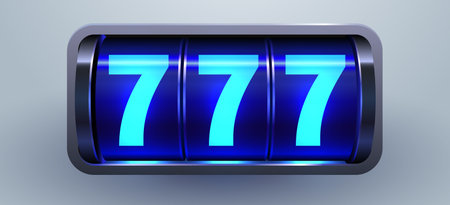 Lucky 777 Jackpot Slot Machine Display. A winning symbol for casino games and success.のイラスト素材