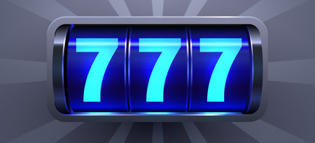 Lucky 777 Jackpot Slot Machine Display. A winning symbol for casino games and success.のイラスト素材
