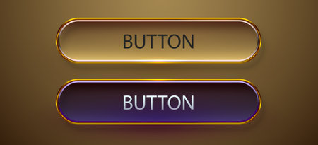 Modern glass Web Buttons with Golden Accents. Realistic 3D style UI elements.のイラスト素材