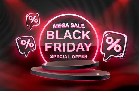 Black Friday Mega Sale Neon Banner Design.のイラスト素材