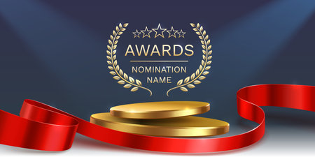 Luxury Awards Podium with Golden Laurel Wreath.のイラスト素材