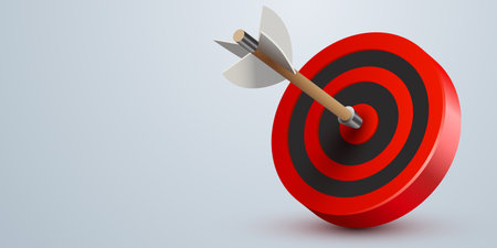 Red dart target icon with arrow isolated on white background. 3d style design of business goal. Success finance marketing strategy.のイラスト素材