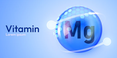 Abstract concept of Vitamin Mg in a glowing blue sphere. Essential mineral for health.のイラスト素材