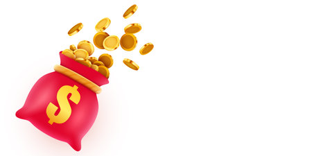 Red money bag with dollar sign and gold coins.のイラスト素材