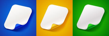 Blank curled paper labels on vibrant backgrounds.のイラスト素材