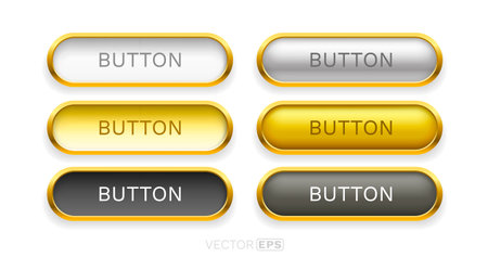 Glossy Gold-Framed Buttons Collection. A set of elegant UI elements in various shades.のイラスト素材
