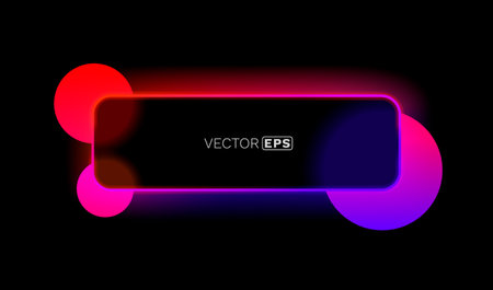 Neon glowing frame with vibrant abstract shapes on a dark background. Dynamic design for modern presentations.のイラスト素材