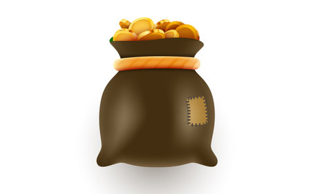 Old money bag with dollar sign and gold coins.のイラスト素材