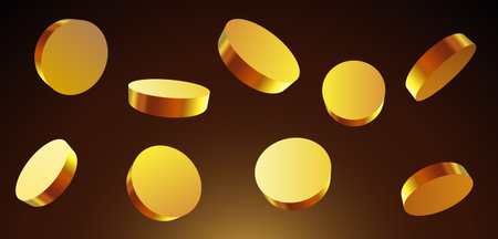 Golden discs falling, symbolizing wealth and success. A vibrant representation of financial growth.のイラスト素材