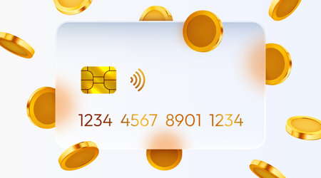 Modern Glass Credit Card with Golden Coinsのイラスト素材