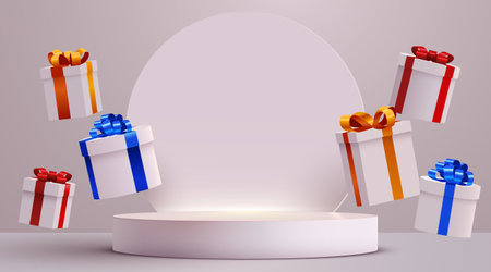 Product Podium with Gift Boxes. Perfect for sales, promotions, or festive displays.のイラスト素材