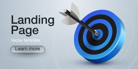 Blue dart target icon with arrow banner. 3d style design of business goal. Success finance marketing strategy.のイラスト素材