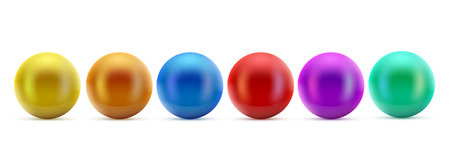 Vibrant glossy spheres with glowing effect on a clean white background, ideal for modern abstract design.のイラスト素材