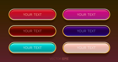 Shiny 3D Buttons with Golden Border and Placeholder Text.のイラスト素材
