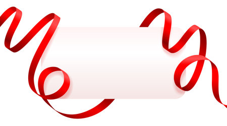 Elegant Blank White Banner with Red Festive Ribbons.のイラスト素材