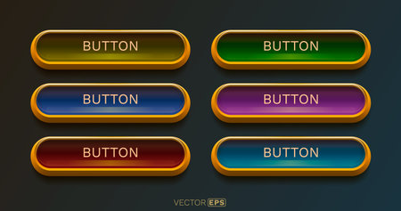 Set of glossy web buttons with golden frames in various vibrant colors. This collection is ideal for user interface design.のイラスト素材