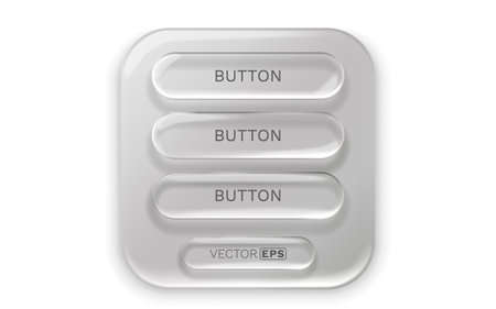 Glass UI buttons menu, glossy elements for modern web and app interface.
