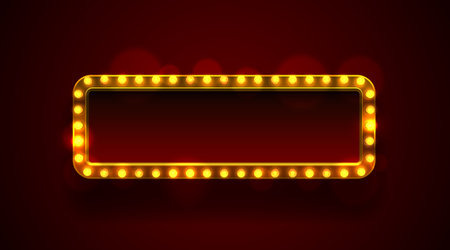 Bright retro golden frame with light bulbs on a dark background.のイラスト素材