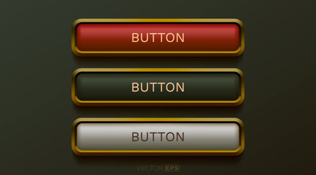 Set of three glossy web buttons with golden metallic frames.のイラスト素材
