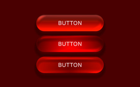 Modern UI buttons. Three glossy red action elements on a dark background.のイラスト素材