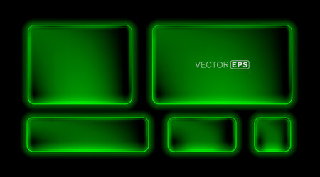 Green Neon Frames with Glowing Effect. Modern digital light boxes set on a dark background.のイラスト素材