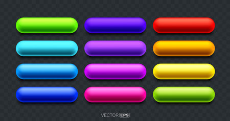 Vibrant 3D glossy buttons or capsules, a modern set for UI design.のイラスト素材