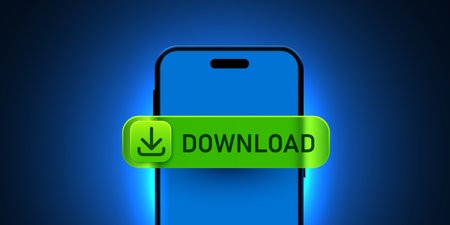 Download glass button on a modern smartphone screen. Digital concept for mobile applications.のイラスト素材