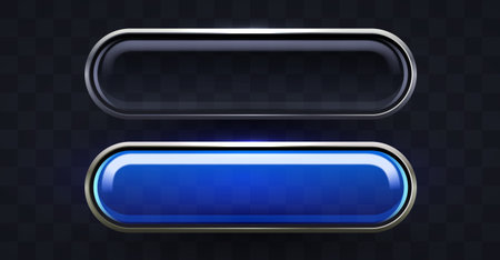 Modern transparent glossy button set for web design. A sleek UI element with a blue highlighted state.のイラスト素材