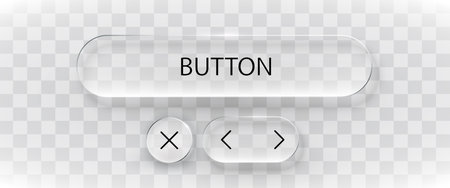 Modern glassmorphism UI button set for sleek web and app interfaces. Transparent 3D rendered web elements.のイラスト素材