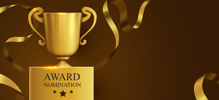 Golden Award Nomination Trophy on Brown Background.のイラスト素材