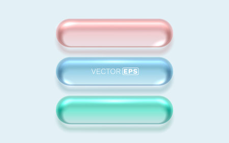 Modern glossy 3D rounded buttons set in vibrant pastel colors. Clean user interface elements.のイラスト素材