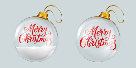 Elegant glass Christmas toy ornaments with Merry Christmas lettering.のイラスト素材