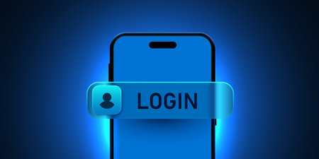 Secure digital login concept on a modern blue smartphone screen. Emphasizes user access and data security.のイラスト素材