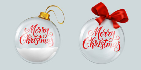 Elegant glass Christmas toy ornaments with Merry Christmas lettering.のイラスト素材