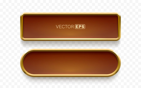 Elegant golden bordered brown button set with empty space for text or icons. This vector element features a modern design suitable for various digital projects.のイラスト素材