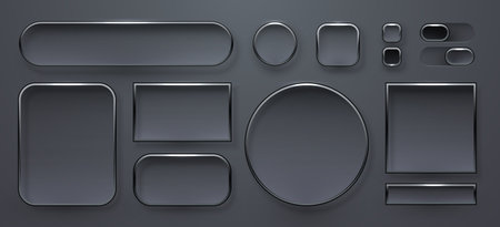 Sleek Dark UI Elements Glass Buttons and Frames.のイラスト素材