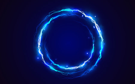 Abstract futuristic portal with glowing blue light rings creating an energetic tunnel effect.のイラスト素材