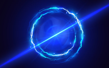 Abstract blue glowing ring and light beam, a futuristic portal effect.のイラスト素材