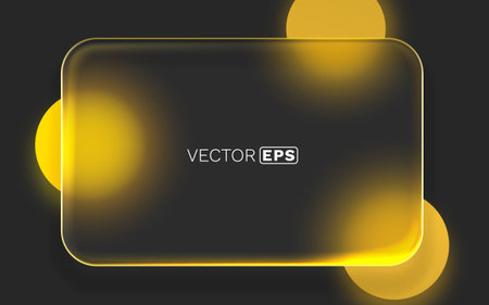 Abstract glass frame on dark background with yellow light.のイラスト素材