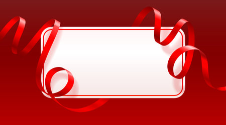 Elegant Red Ribbon Frame on Festive Background.のイラスト素材